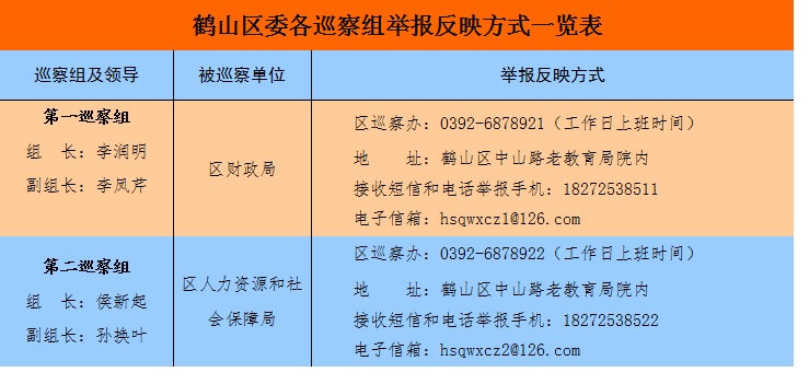 2016年鹤山区委第二轮巡察公告